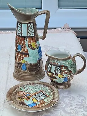 Buy Vintage Radford England Art Pottery Hand Painted Pitcher Vase, Jug & Ashtray • 65£