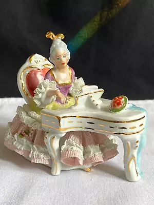 Buy Dresden Lace Porcelain Figurine Lady Seated At A Piano • 65£