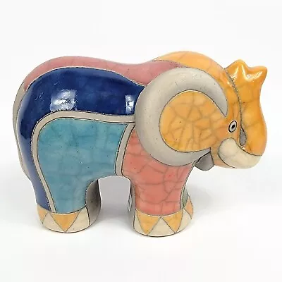 Buy Raku Pottery Elephant Figure Artist Signed Handmade In South Africa Trunk Up • 20.21£