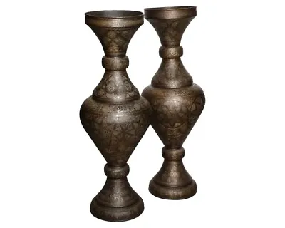 Buy Monumental Pair Of Islamic Silver Inlaid Palace Vases With Arabic Calligraphy • 12,037.07£