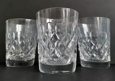 Buy Set Of 3 Vintage Tudor Crystal  Burleigh  Whisky Low Tumbler Spirit Glasses 80mm • 14.99£