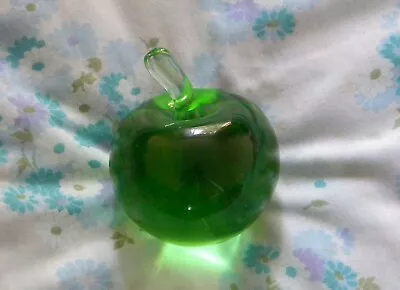Buy Lovely Green Glass Apple Ornament Paperweight 82mm Diam • 20£