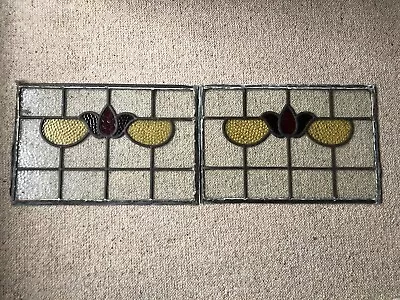 Buy Pair Of Vintage Stained Glass Window Panel Leaded Old Antique 57cm X 38cm • 84£