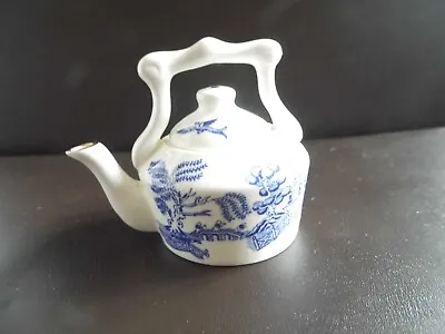 Buy Pretty Coalport Blue And White Willow Minature Teapot With Gold Leaf Trim • 12.99£