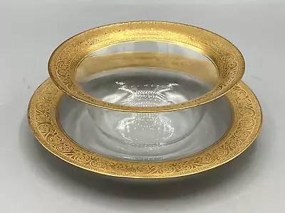 Buy Vintage Clear Glass & Gold Trim Finger Bowl & Underplate • 23.05£