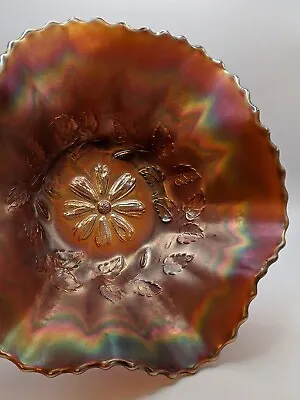 Buy Vintage Dugan Amethyst Carnival Glass Bowl Cosmos Variant Pattern Ruffled Bowl • 10.51£