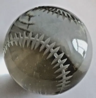 Buy VINTAGE GLASS PAPERWEIGHT,  Spherical Clear Crystal, BASEBALL FORM • 9.47£