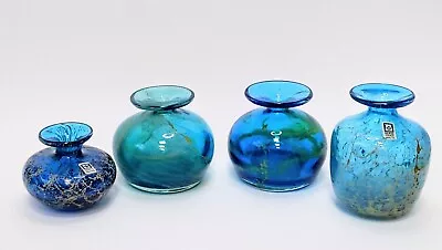 Buy 4 Vintage Mdina Glass Squat Vases, Various Designs And Sizes, 3 Signed. • 50.23£