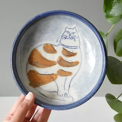Buy Vintage Art Pottery Pudding Dish Bowl Fat Ginger Tabby Cat Blue Ground Asian • 19.99£