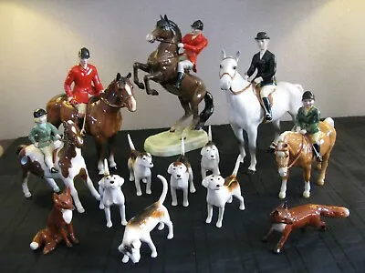 Buy Superb Beswick Hunting Set,  Horse And Riders, Fox Hounds X 6, Foxes X2. • 725£