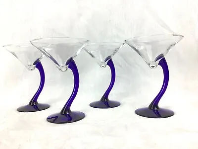 Buy Libbey Bravura Swerve Cobalt Blue Stem (4) Martini Glasses Excellent Condition • 24.01£