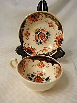 Buy Colorful Antique Staffordshire Porcelain Gaudy Welsh Cup & Saucer Grapes C. 1840 • 18.93£