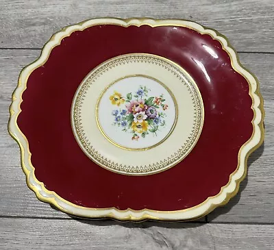Buy Vintage Staffordshire Bone China  Bread Plate Red Floral Design • 2.99£