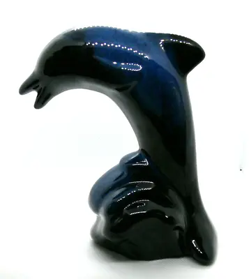 Buy Blue Mountain Pottery Leaping Dolphin 15cm H Blue Black Drip Glaze • 16£