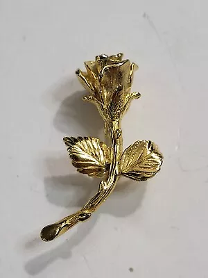 Buy Vintage Gold Tone Brushed Rose Single Stem Brooch Flower Retro Textured • 8.16£