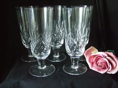 Buy 5 X Vintage Stuart Crystal Tall Stemmed Water Parfait Glasses Signed • 19.99£