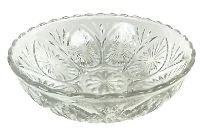 Buy Vintage Clear Pressed Glass 8 Inch Bowl Scalloped Edge Starburst Pattern • 8.53£