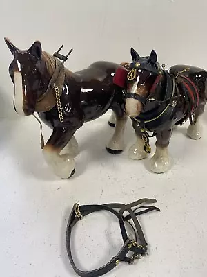 Buy Vintage Shire Brown Horses Melba Ware Ceramic X 2 Porcelain Ornaments Homeware  • 9.99£