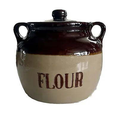 Buy Vintage Monmouth Pottery Stoneware FLOUR Canister Crock Three Tone • 22.20£