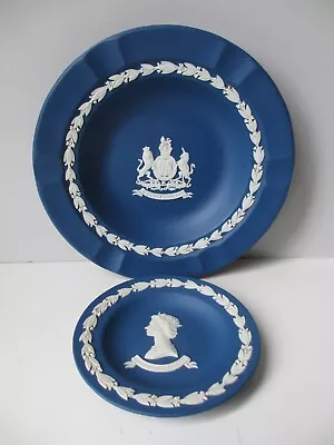 Buy Wedgwood, 2 X Dark Blue Jasperware Dishes , Queens Silver Jubilee . VGC • 27.99£