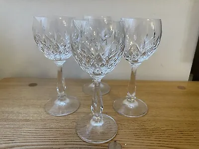 Buy Set Vintage Cut Crystal Wine Hock Glasses W/Faceted Knopped Baluster Stem X4 • 19.99£