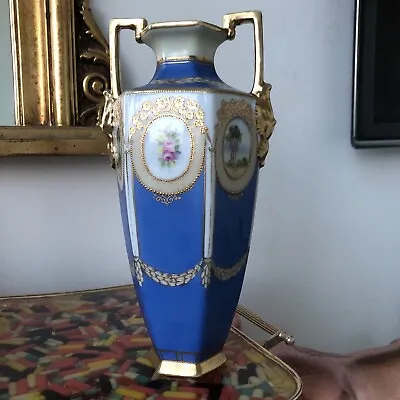 Buy Noritake Vintage/Antique Blue Vase 1986 Hexagonal Twin Handled • 40£