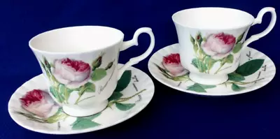 Buy Roy Kirkham Fine Bone China - Pair Of Redoute Rose Tea Cups And Saucers • 11.99£