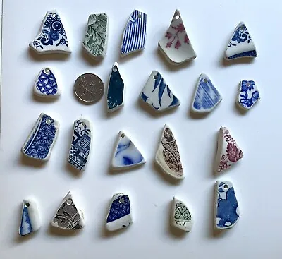 Buy 20 Drilled Sea Glass Style Pottery Pieces  Jewellery Necklaces Bracelets # 721 • 9.99£