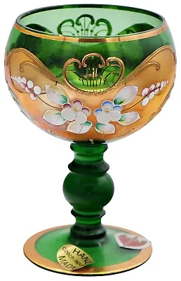 Buy Vintage Green And Gold Bohemian Crystal Wine Glass Handmade In Czech Republic • 33.18£