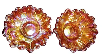 Buy  Carnival Glass  Bowls Sunflower/ Marigold Lily Pons Amber 1970s Glassware (2) • 12.31£