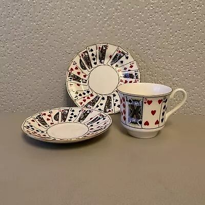 Buy Queens China ~ “Cut For Coffee” ~ Lovely Tea Trio ~ Playing Cards Design In VGC • 14.50£