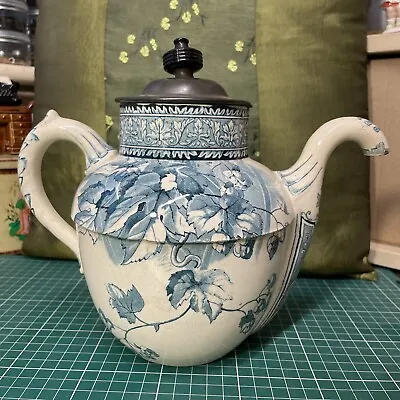 Buy Antique 1886 Doulton Burslem ROYLES PATENT Large Blue Floral Self Pouring Teapot • 35£
