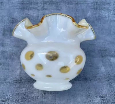 Buy Fenton Glass Coin Dot Rose Bowl Vase Honeysuckle Opalescent 5 Inch • 213.13£