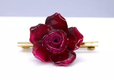 Buy Vintage Aynsley Fine Bone China Red Rose Floral Brooch Gold Tone Bar • 8.95£