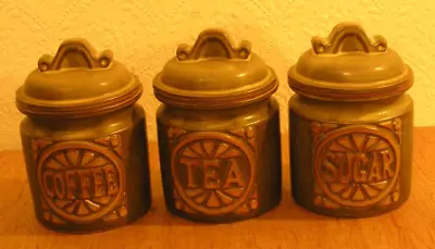 Buy Vintage 70s Pottery Stoneware Coffee, Tea & Sugar Jars Retro Storage Canisters • 39.99£