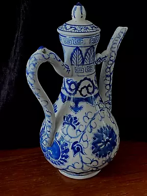 Buy Antique-Vintage Chinese Blue & White Pottery Ewer & Lid • 44.99£