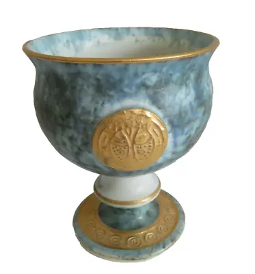 Buy Vintage Conwy Pottery Wales Celtic Chalice Goblet Gold Medallion Marbled Green • 27.30£