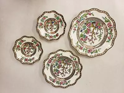 Buy Lot Of 4 Vintage Coalport Indian Tree Multicolor Scalloped Edge Saucers & Plates • 33.75£