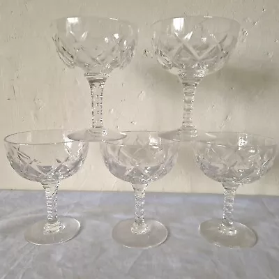 Buy 5 X Vintage Clear Cut Glass Champagne Bowl Shaped Goblets Quality Solid • 24.99£