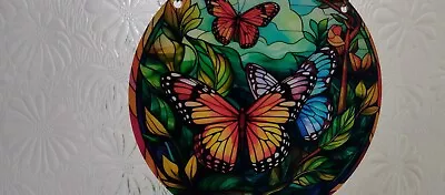 Buy TWO Brightly Coloured Butterfly Stained Glass Effect Sun Catchers  New  Bargain • 4.50£