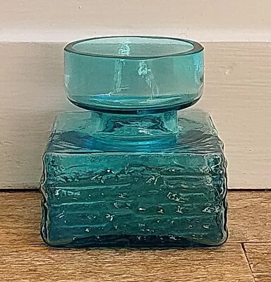 Buy Dartington #ft98 Frank Thrower Kingfisher Blue Glass Bark Textured Square Vase • 19.99£