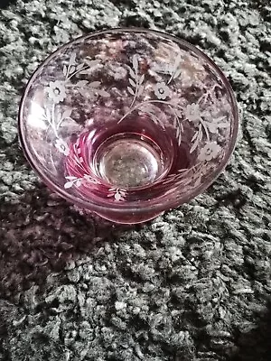 Buy Vintage Bohemian Etched Floral Cranberry Glass Vase • 1.50£