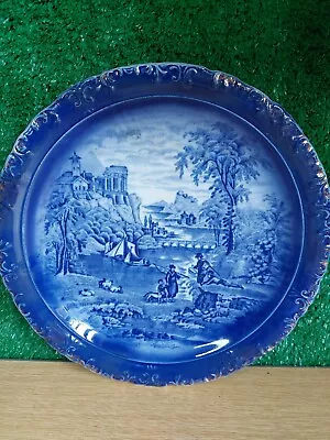 Buy Antique Vintage J Kent Fenton Oriental Flow Blue Gold Trim Wall Plate • 40£