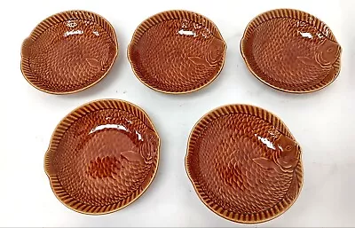 Buy 5 XVintage French Sarreguemines Majolica Brown Fish Bowls  8  Diameter 2  Deep • 9.99£