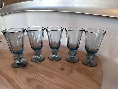 Buy VTG Set Of 5 Fostoria Captiva Blue Seashell Goblets Glasses 80s Summer Nautical • 37.72£