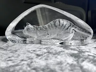 Buy Mats Jonasson Cat Full Lead Crystal Art Sculpture Paperweight Sweden Signed 9” • 65£