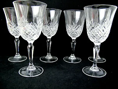Buy Vintage Lot Of 6  Clear Crystal Etched Wine Stemware Goblets - 7.5  H • 32.42£