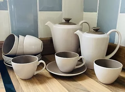 Buy Poole Pottery Twintone Mushroom & Sepia 48 Piece Part Set Tea Coffee Sugar C54? • 100£