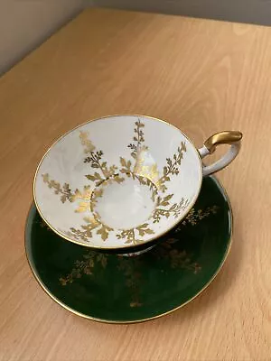Buy Vintage Aynsley England Bone China Tea Cup & Saucer Green, White & Gold • 14.99£