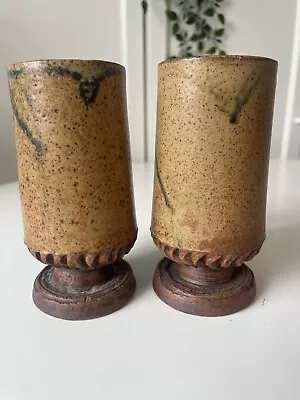 Buy 2 X Bernard Rooke Veined Pottery Wine Goblets Vintage Rustic • 49£